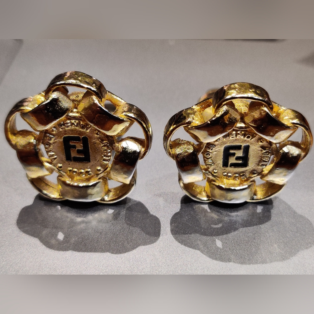 Vintage Fendi FF Logo Chunky Earrings Rare - Picture 10 of 16